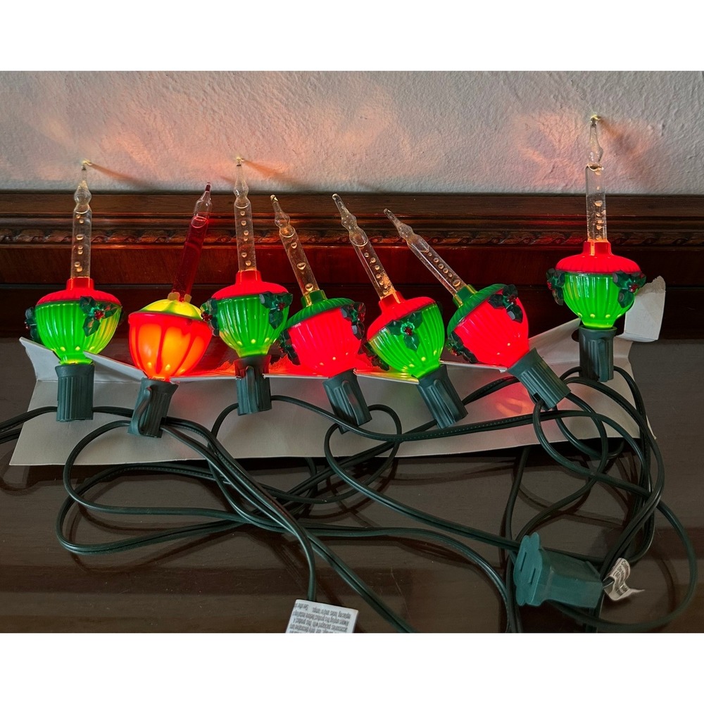 Vintage Kurt Adler Christmas Bubble Lights 7 Light String Holly Holiday Decor